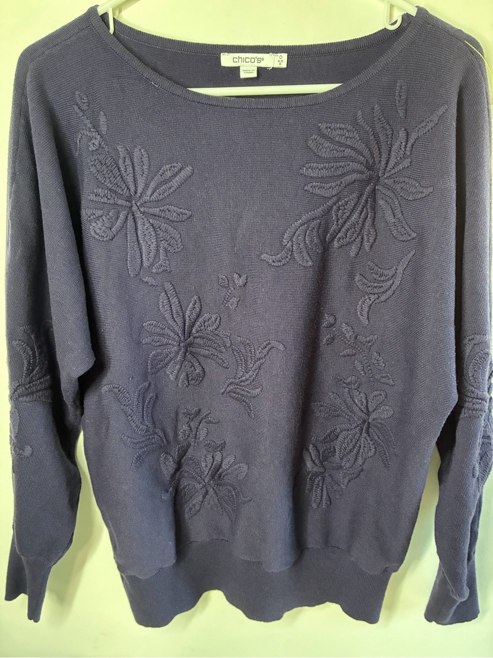 Chico's Embroidered Crewneck Sweater